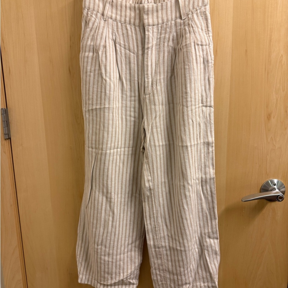Abercrombie & Fitch Beige and White Striped Linen wide leg pants